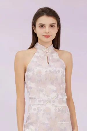 Gilana Purple Jacquard Halter Top