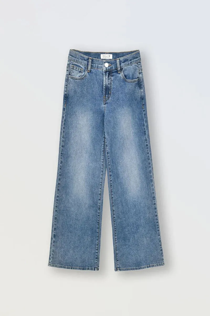 Girls Light Denim Wide Jeans