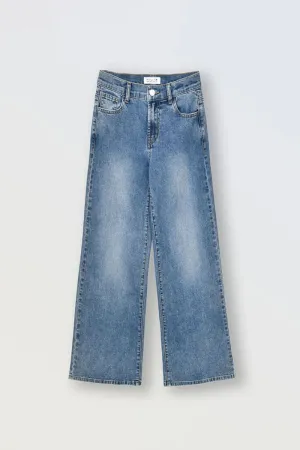 Girls Light Denim Wide Jeans