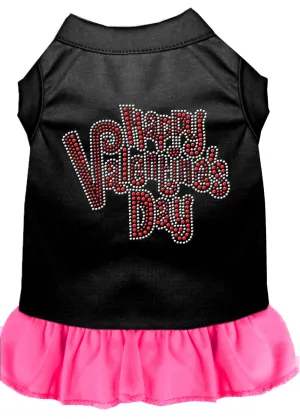 Happy Valentines Day Rhinestone Dress Black With Bright Pink Med