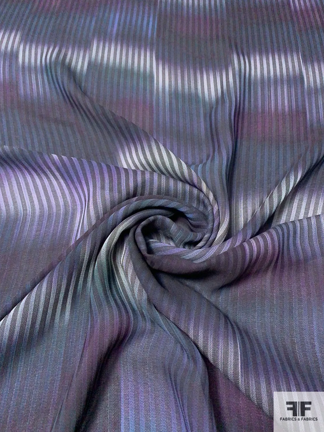 Hazy and Striped Rayon Gauze Challis - Navy / Purples / Grey