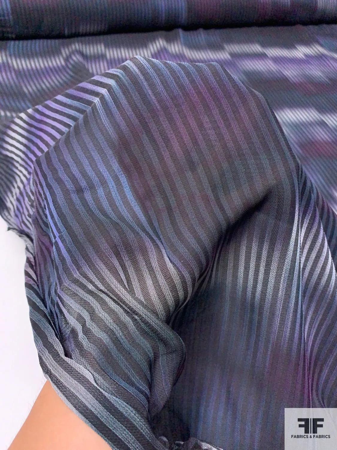 Hazy and Striped Rayon Gauze Challis - Navy / Purples / Grey