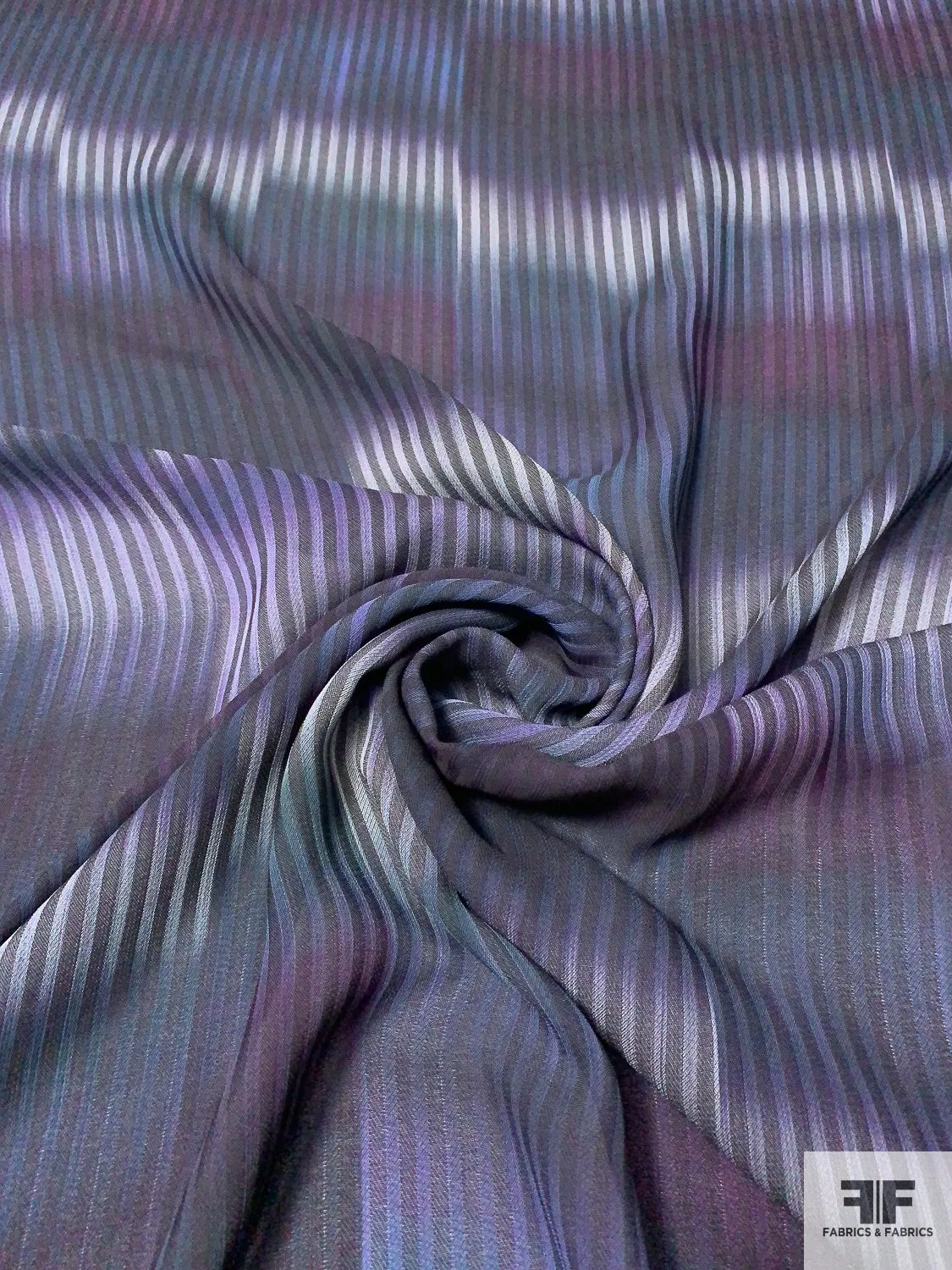 Hazy and Striped Rayon Gauze Challis - Navy / Purples / Grey