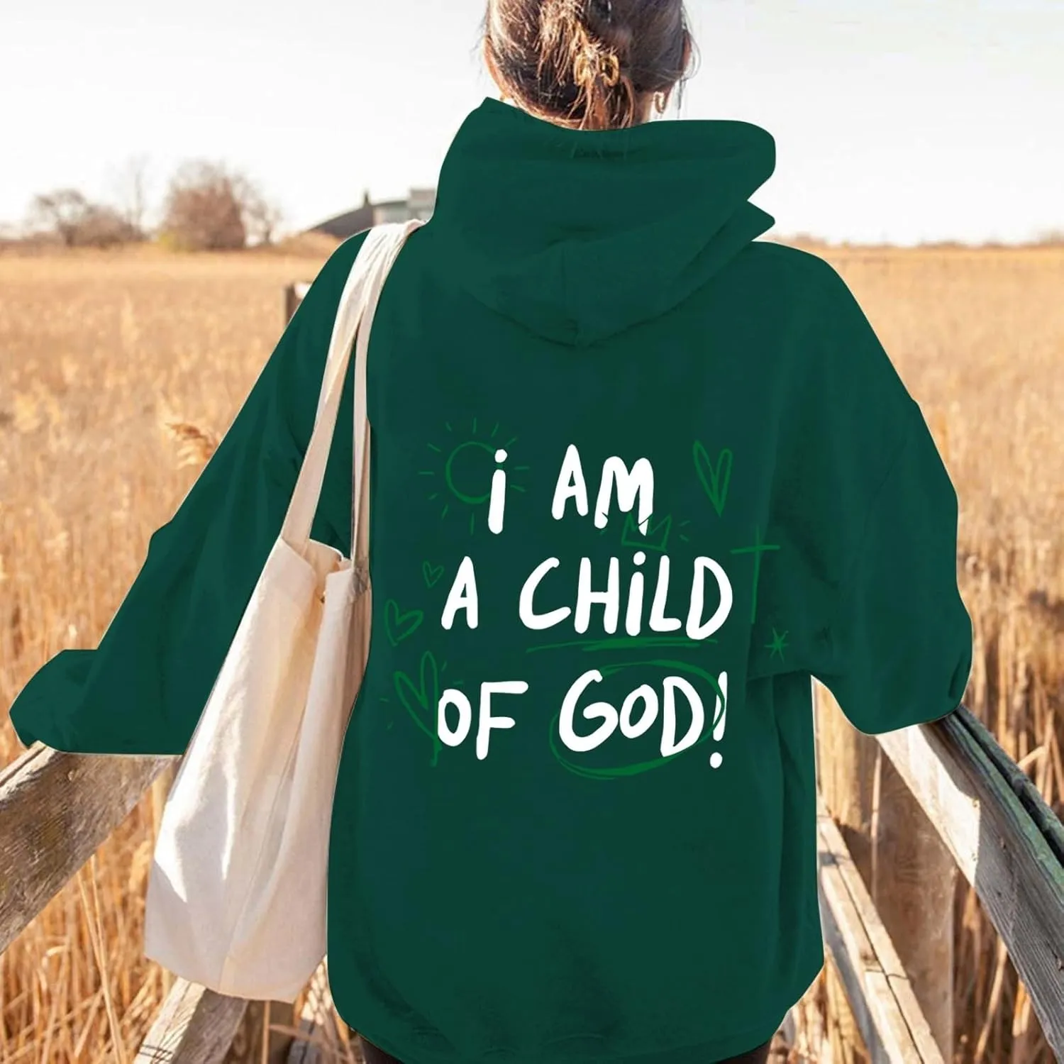 I am A Child of God Hoodies for Womens Graphic Letter Print Pullover Oversized Long Sleeve Sweatshirts Casual Loose Tops