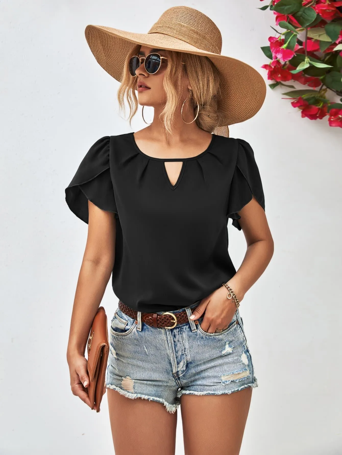 Just Perfect Cutout Petal Sleeve Top