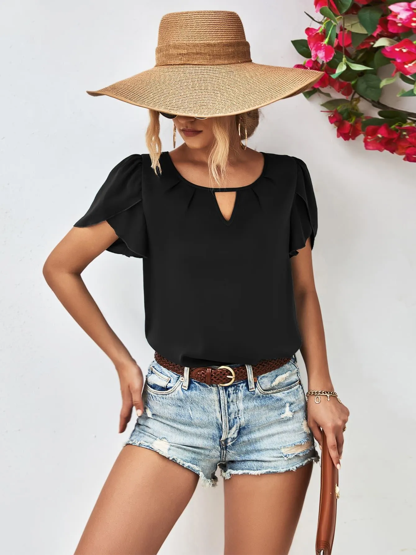 Just Perfect Cutout Petal Sleeve Top