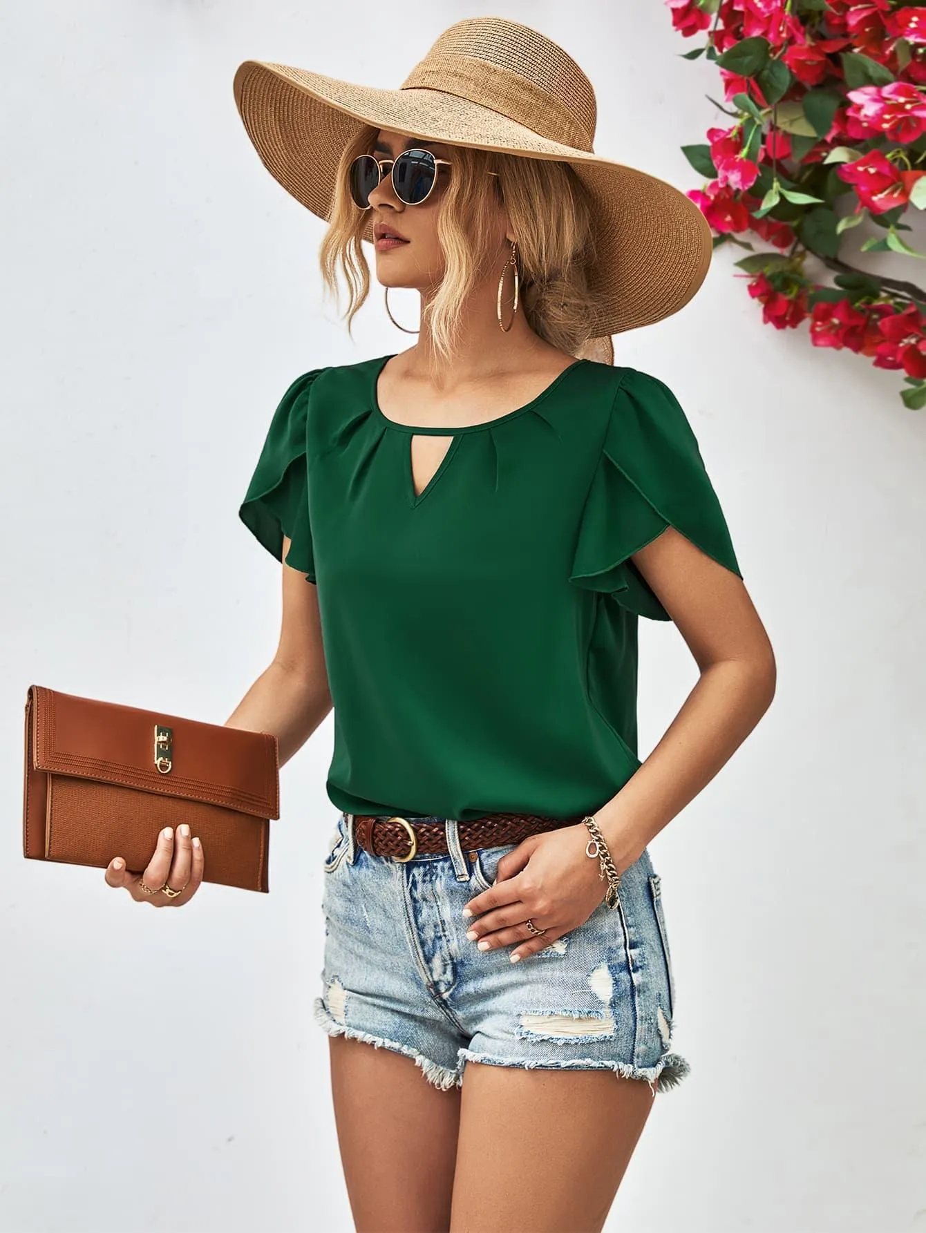 Just Perfect Cutout Petal Sleeve Top