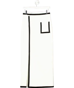 Karen Millen White Tall Compact Stretch Tipped Velvet Contrast Tailored Pencil Skirt UK 10