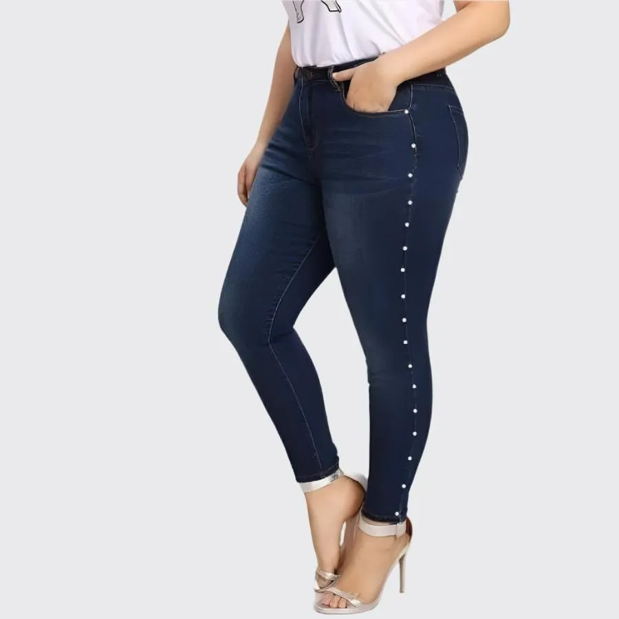 Ladies Casual Faux Pearl Jeans