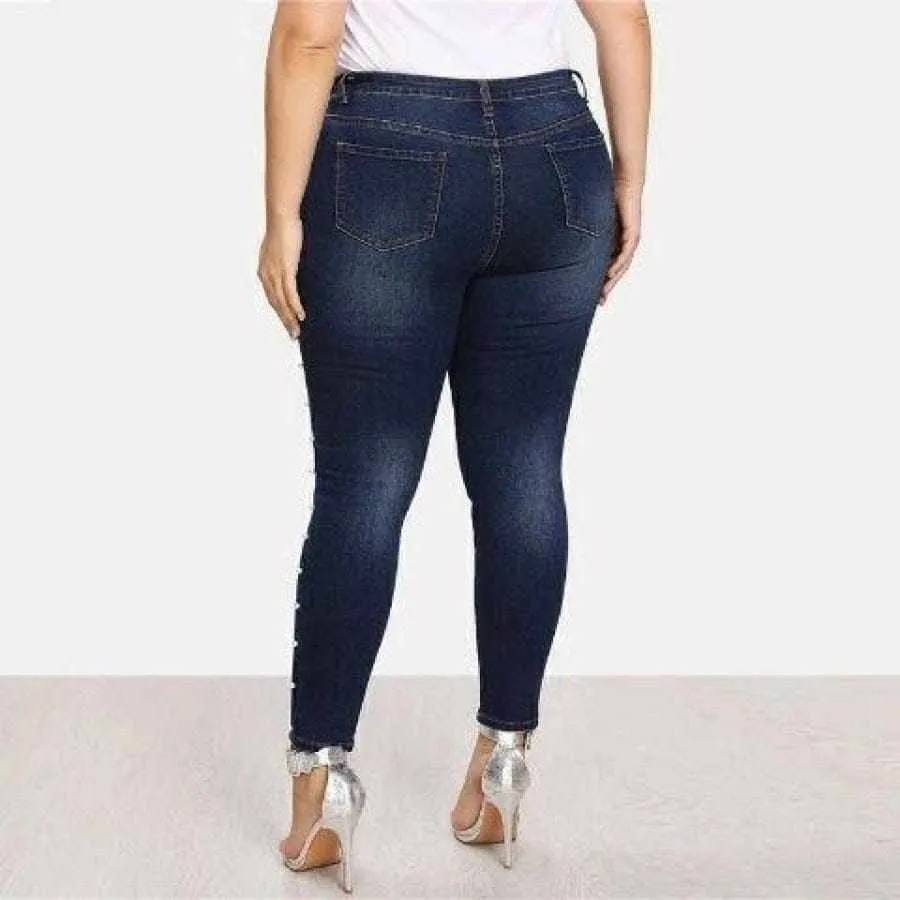 Ladies Casual Faux Pearl Jeans