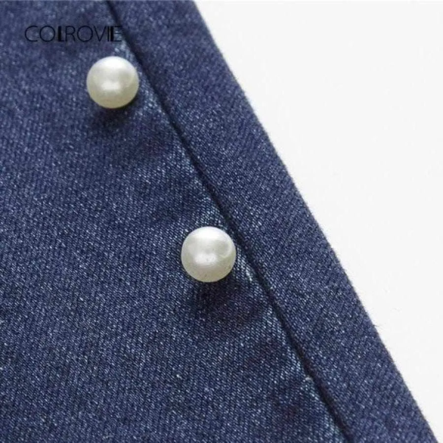 Ladies Casual Faux Pearl Jeans