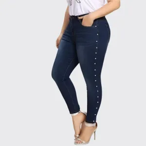 Ladies Casual Faux Pearl Jeans