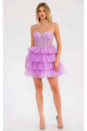 Lilac Bridesmaid Dresses-Inexpensive Applique Short Juliet JT923S
