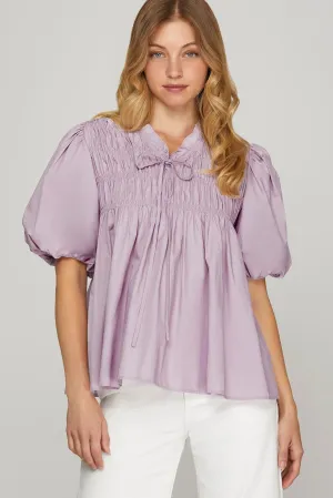 Lilac Dreams Smocked Puff Sleeve Blouse