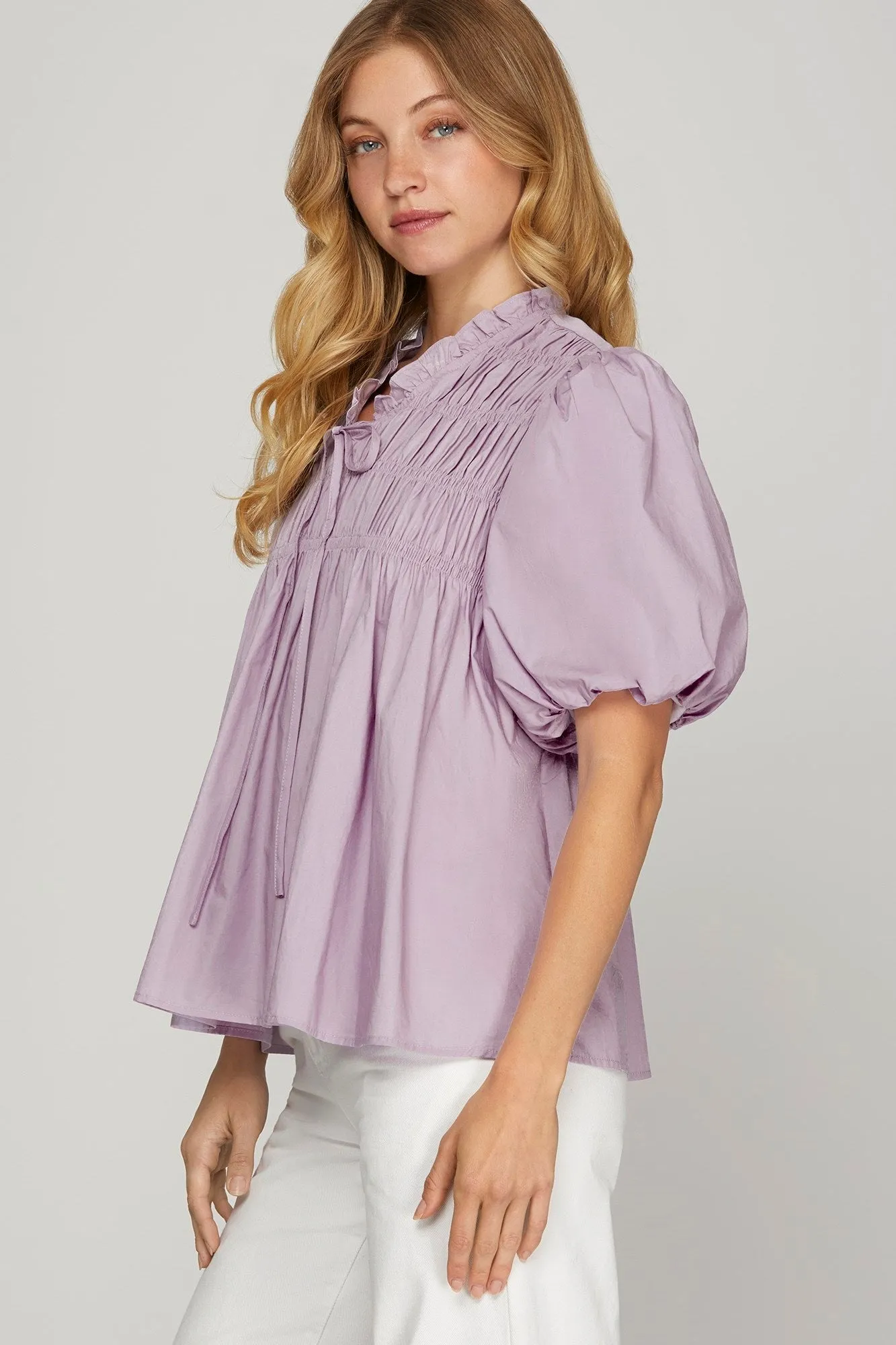 Lilac Dreams Smocked Puff Sleeve Blouse