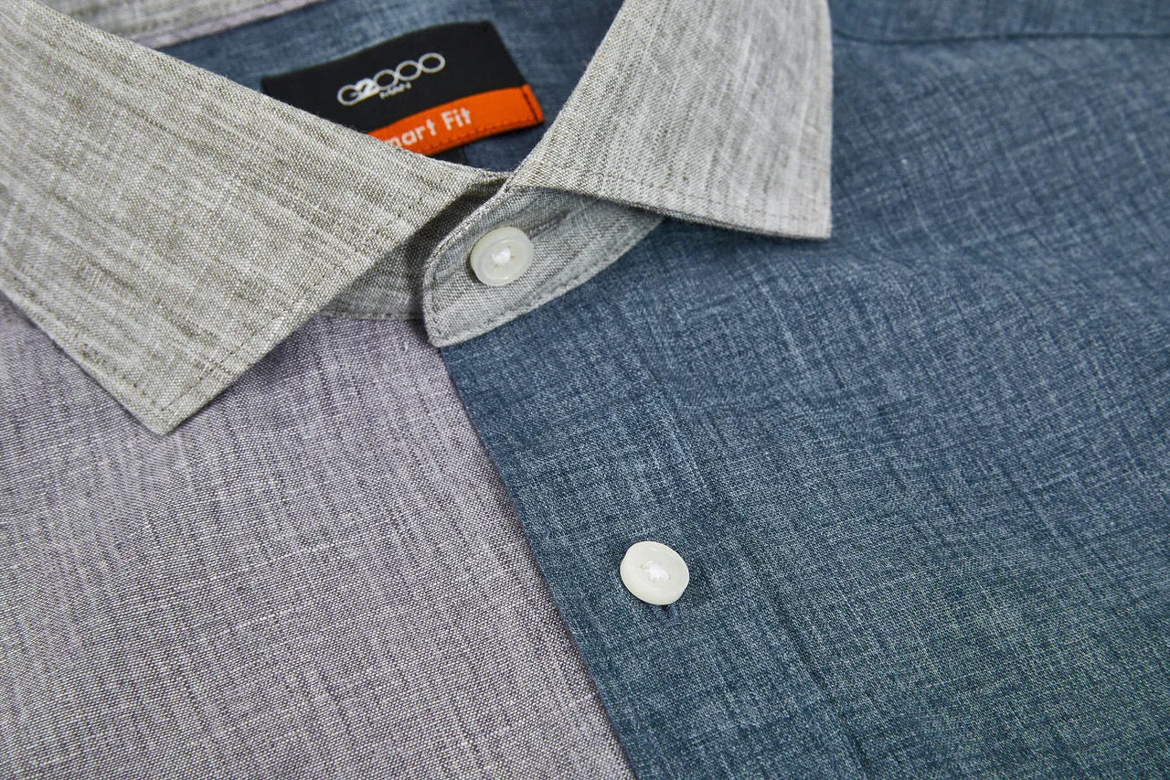 Linen Blend Colour Blocking Casual Shirt in Smart Fit
