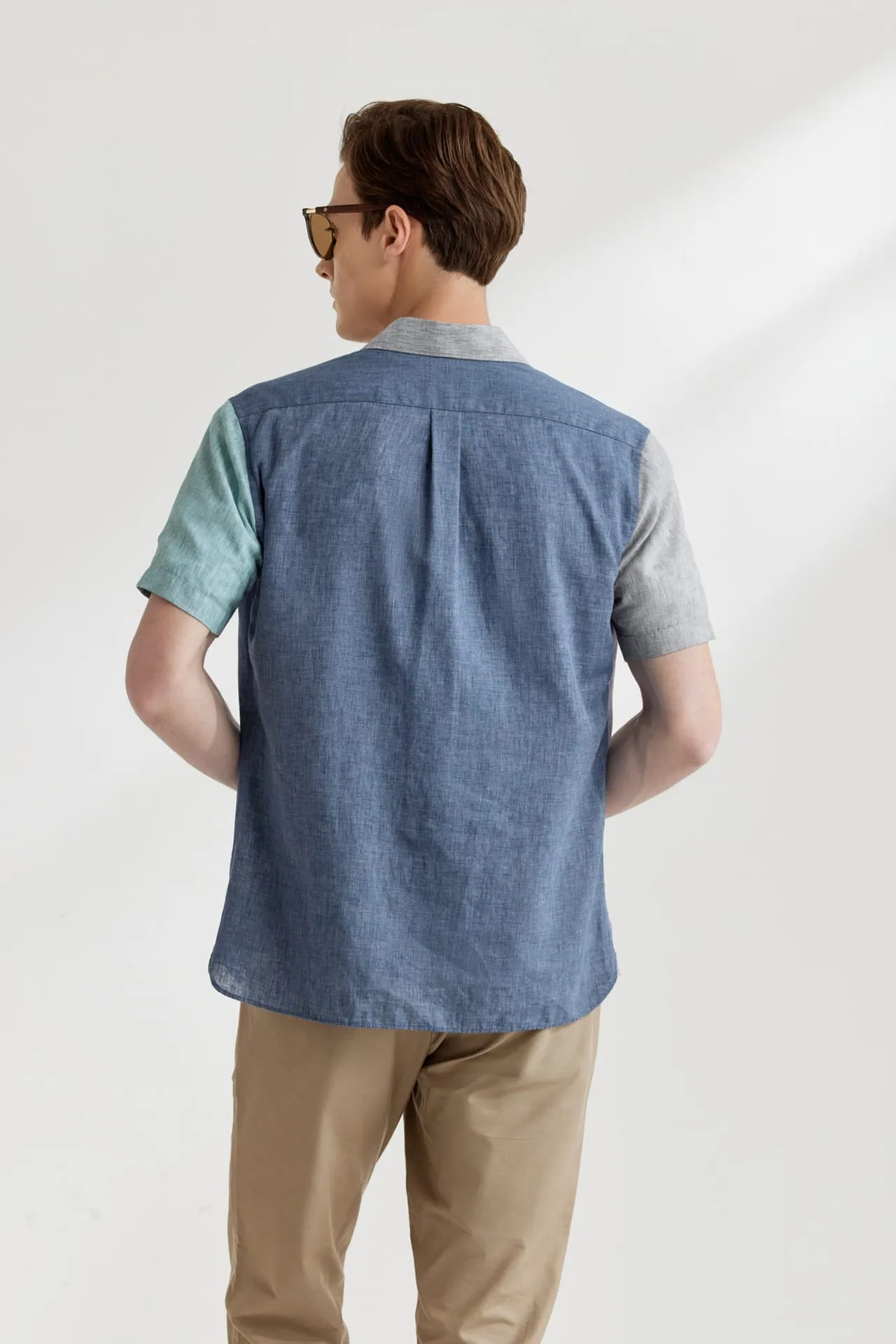 Linen Blend Colour Blocking Casual Shirt in Smart Fit