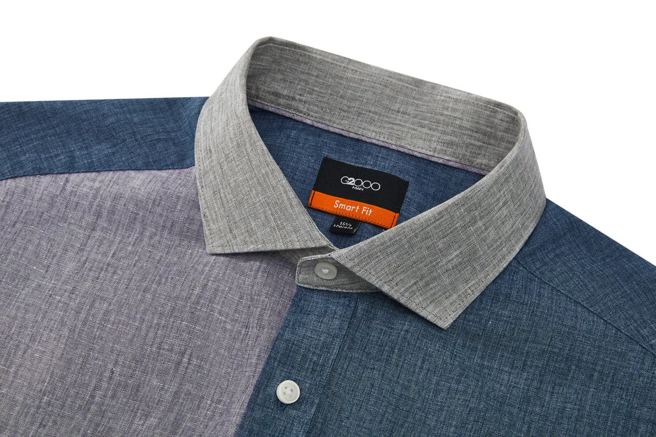 Linen Blend Colour Blocking Casual Shirt in Smart Fit