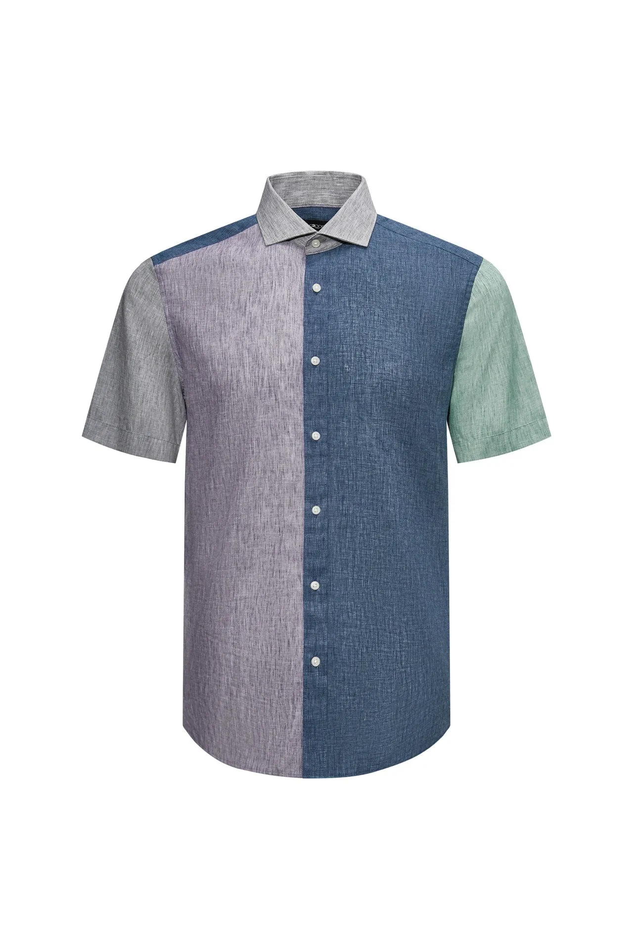 Linen Blend Colour Blocking Casual Shirt in Smart Fit
