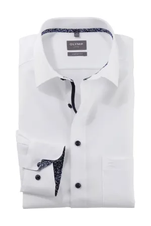 Luxor Comfort Fit Plain Long Sleeve Shirt with Trim - White