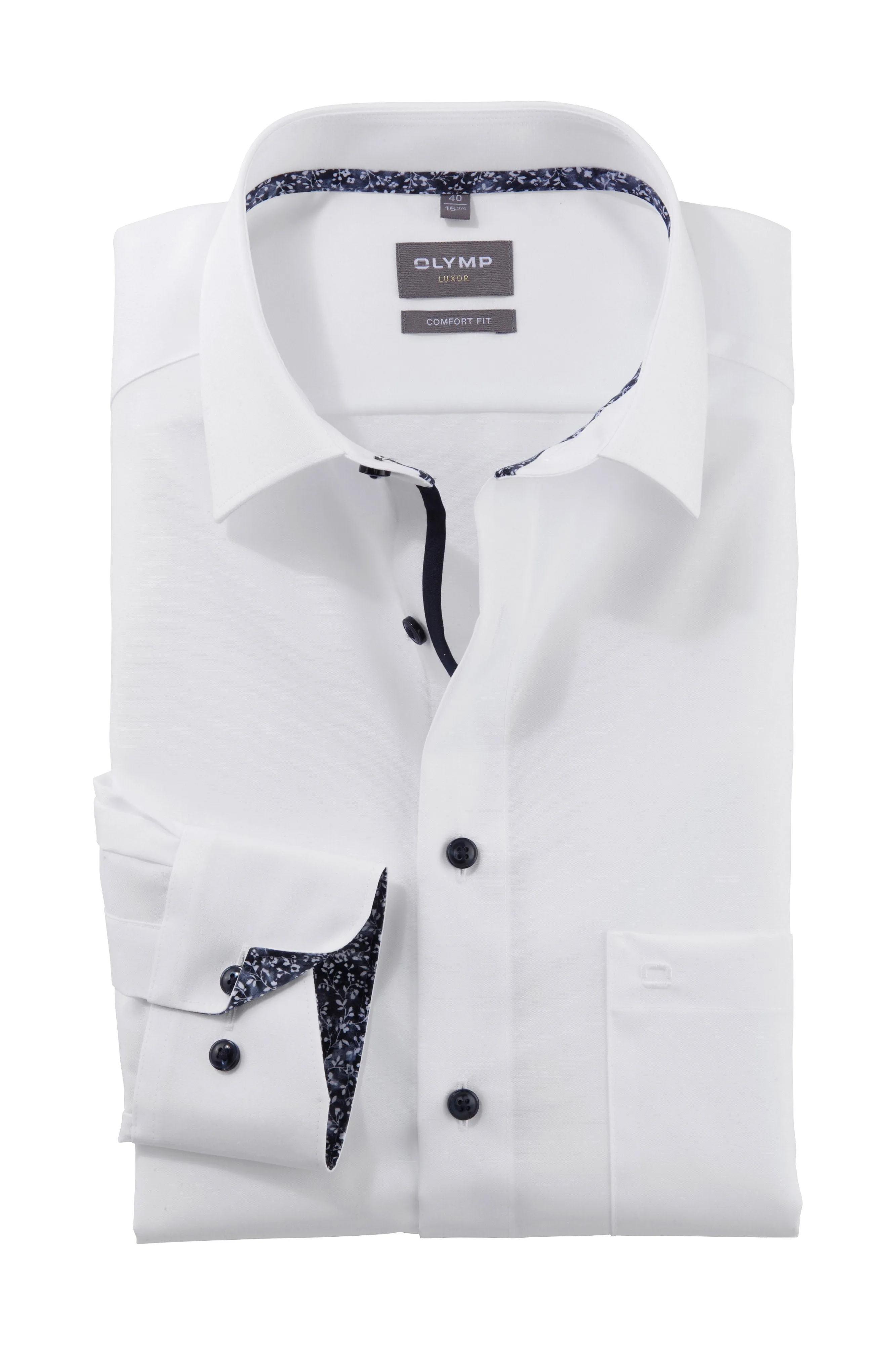 Luxor Comfort Fit Plain Long Sleeve Shirt with Trim - White