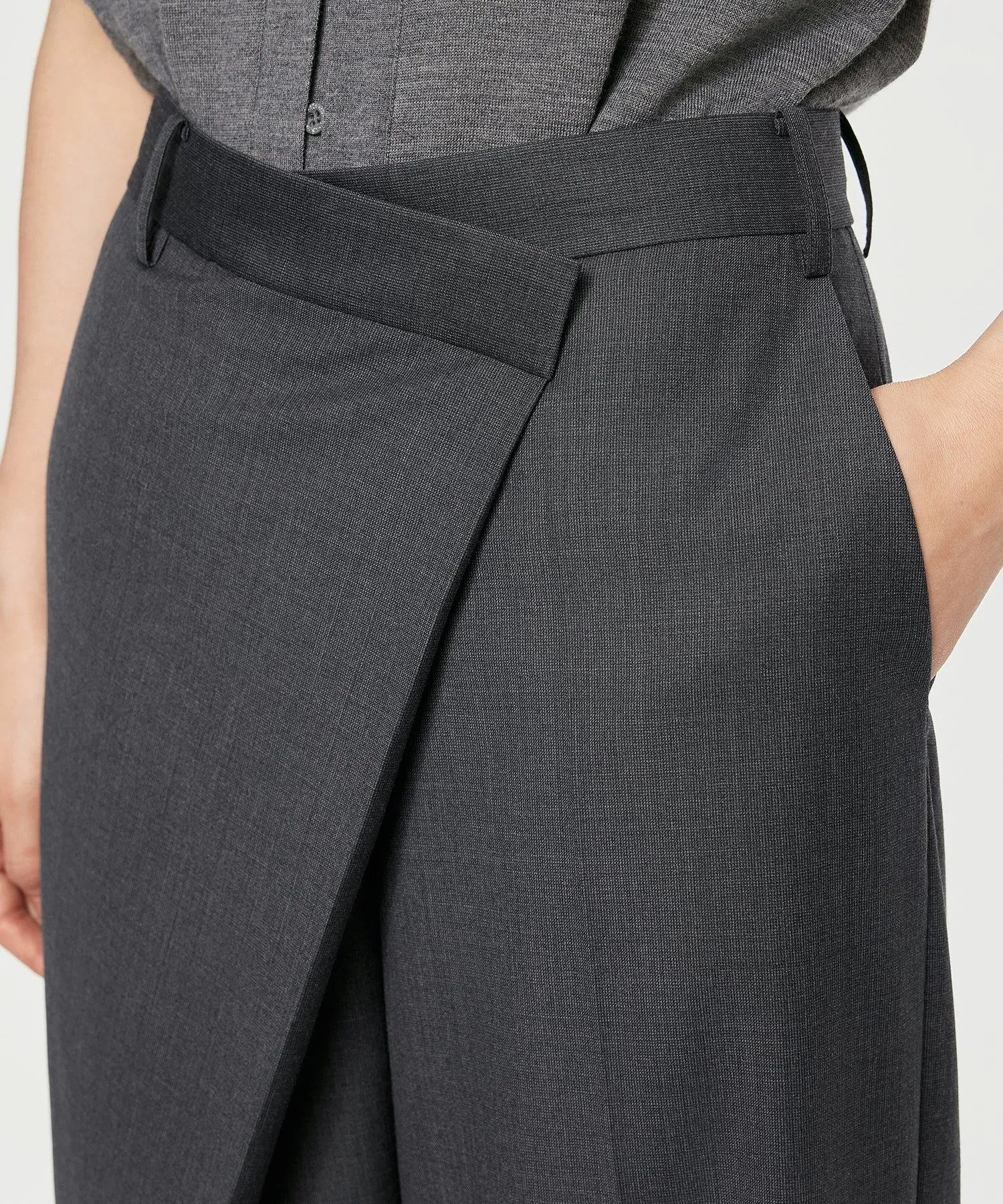 Mannish Wide-Leg Wrap Trousers