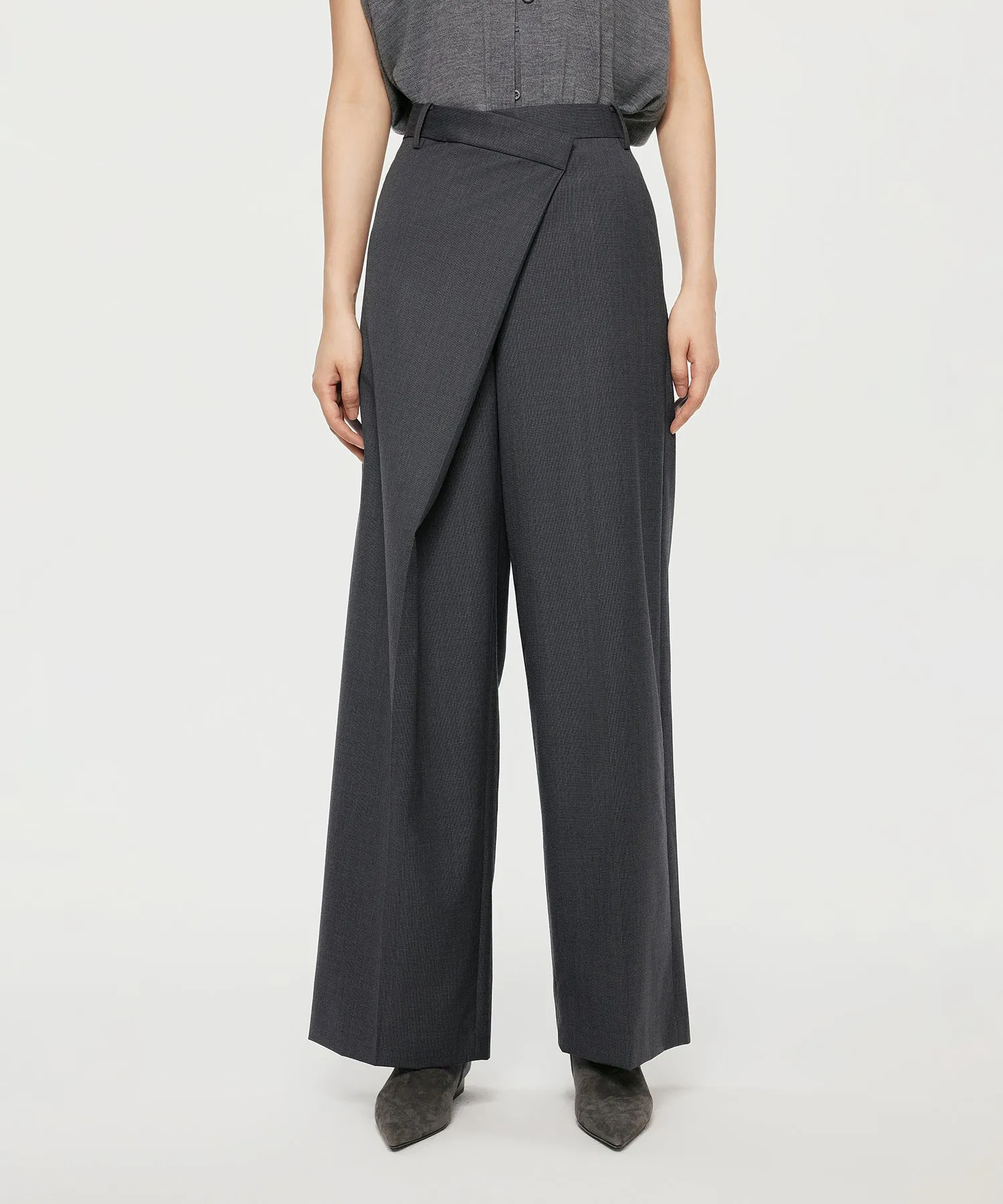 Mannish Wide-Leg Wrap Trousers