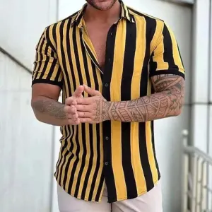 Men's Striped Short-Sleeve Shirt: Breathable & Classic Fit