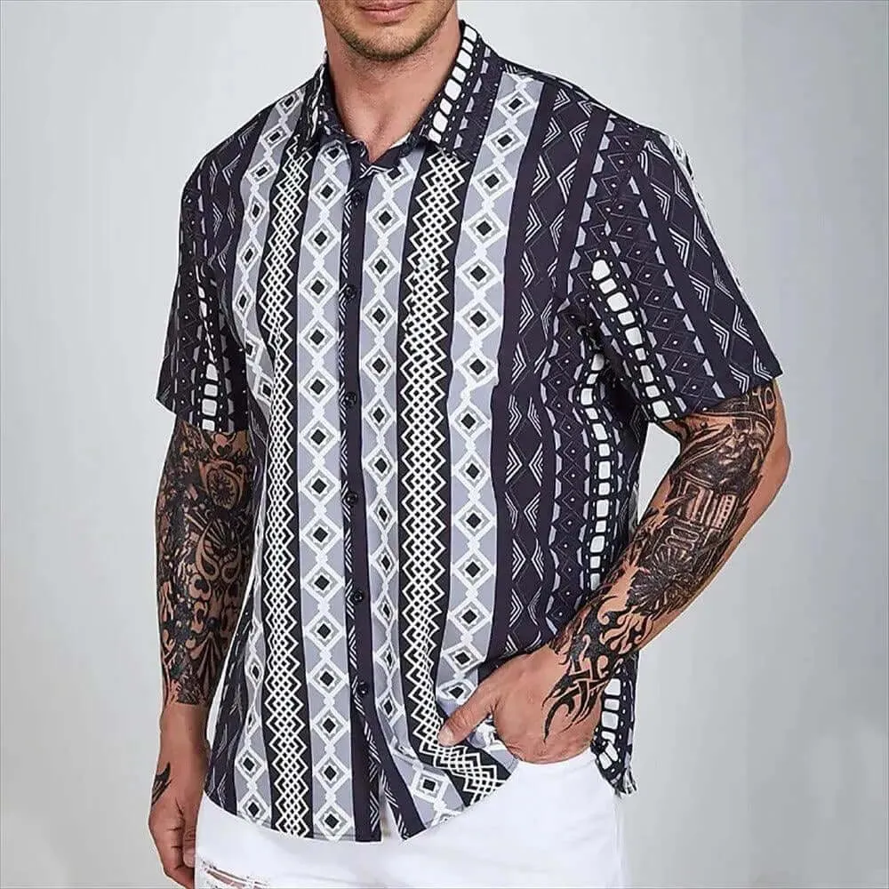 Men's Striped Short-Sleeve Shirt: Breathable & Classic Fit