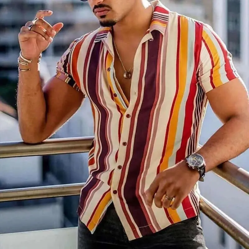 Men's Striped Short-Sleeve Shirt: Breathable & Classic Fit