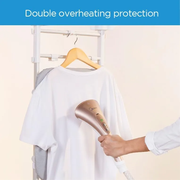 Midea 1800W 2L Digital Garment Steamer With Detachable Board, Free Angle Adjustable Poles Rotary Wheels   Multiple Attachments For Wrinkle Free & Sanitized Garment - MY-GZ20D2W