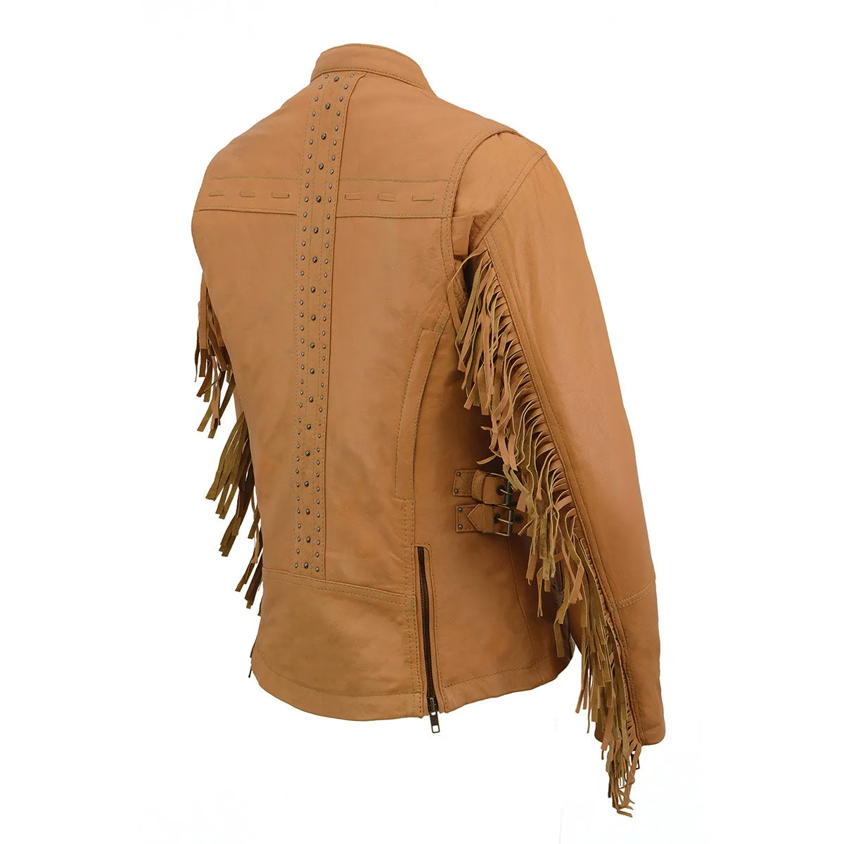 Milwaukee Leather MLL2566 Ladies Fringed Racer Lightweight Saddle Leather Jacket
