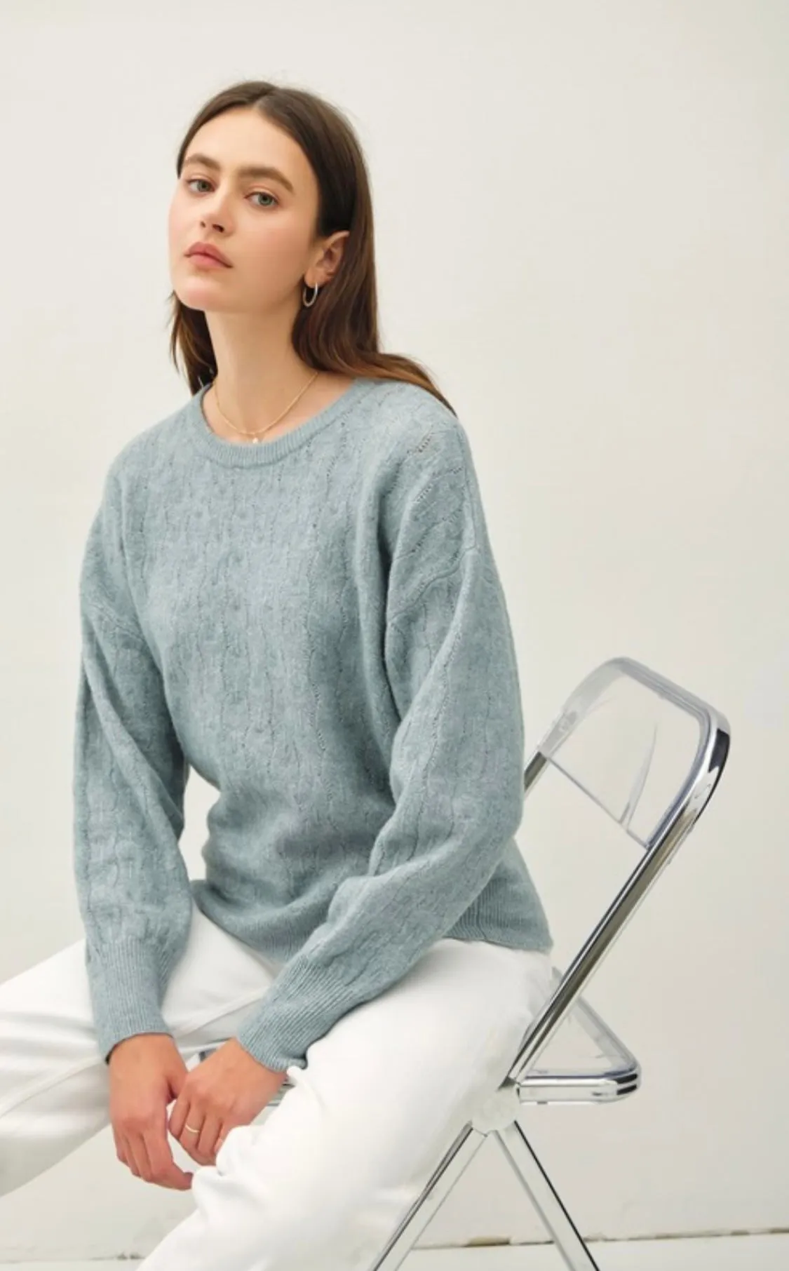 Mint Cable Knit Sweater
