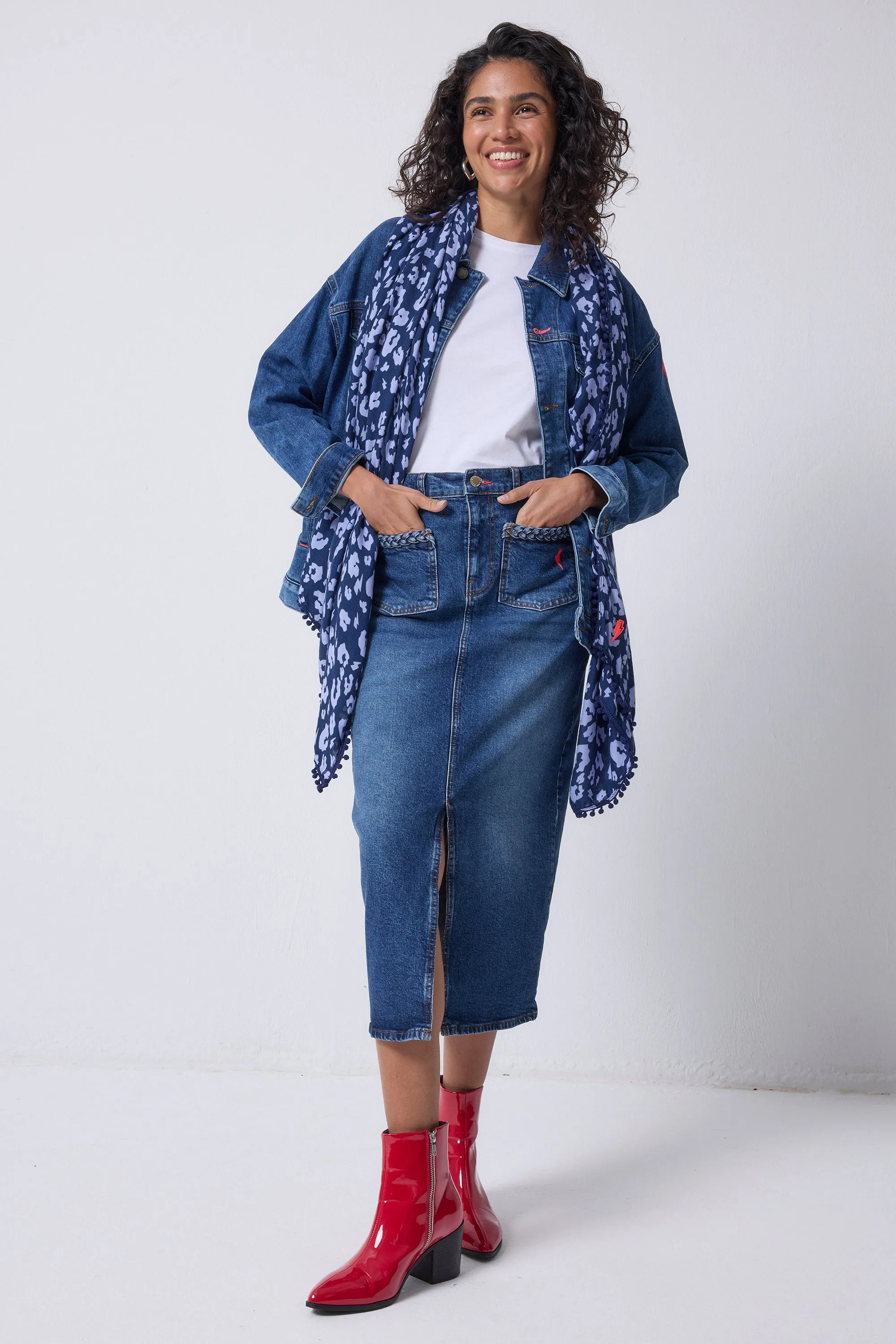 Navy with Blue Leopard Charity Super Scarf