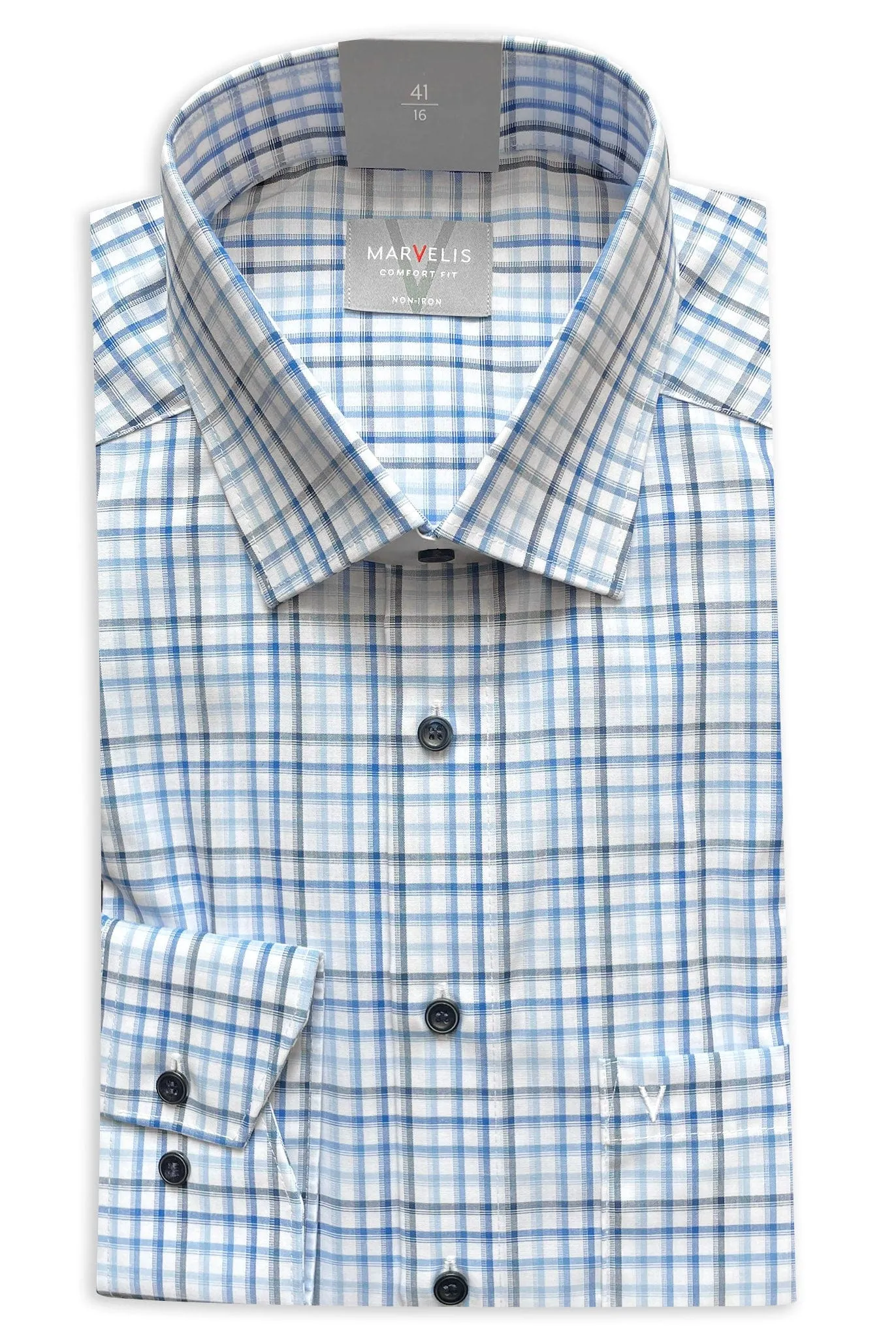 Non-Iron Comfort Fit Check Shirt - White/Blue