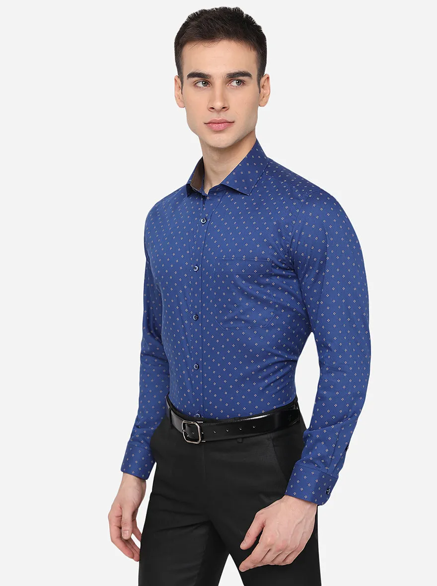 Parade Blue Printed Slim Fit Formal Shirt | Greenfibre