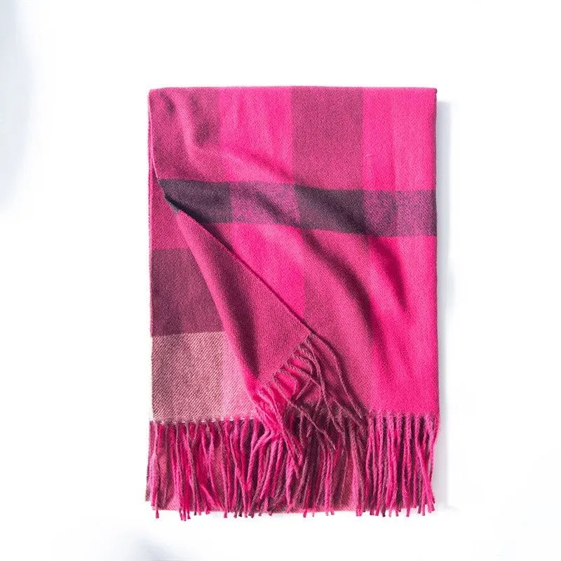 Plaid Print Tassled Warm Imitated Cashmere Shawl Scarf