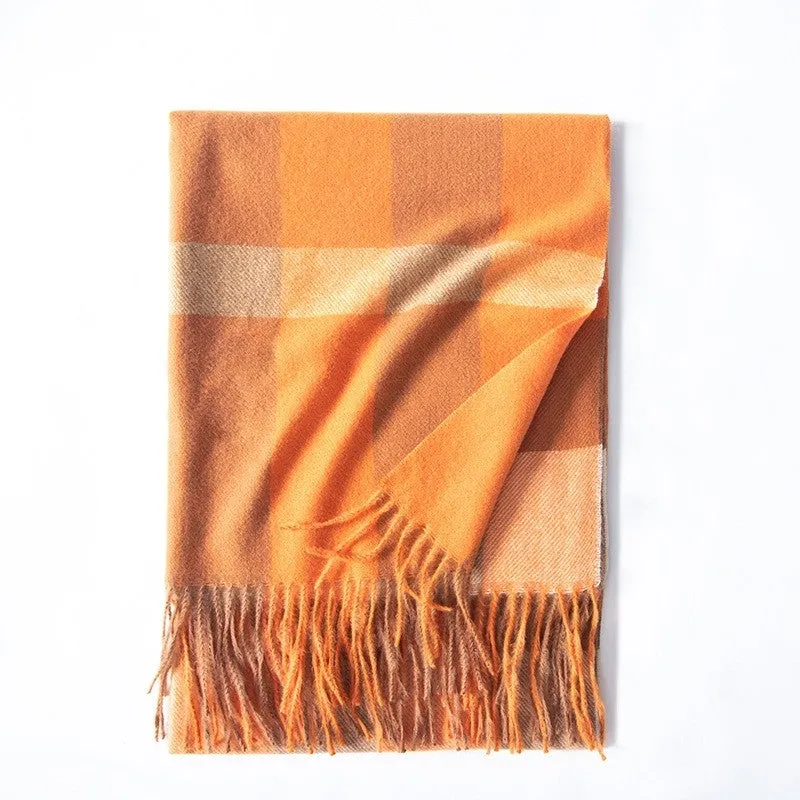 Plaid Print Tassled Warm Imitated Cashmere Shawl Scarf