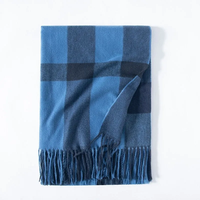 Plaid Print Tassled Warm Imitated Cashmere Shawl Scarf