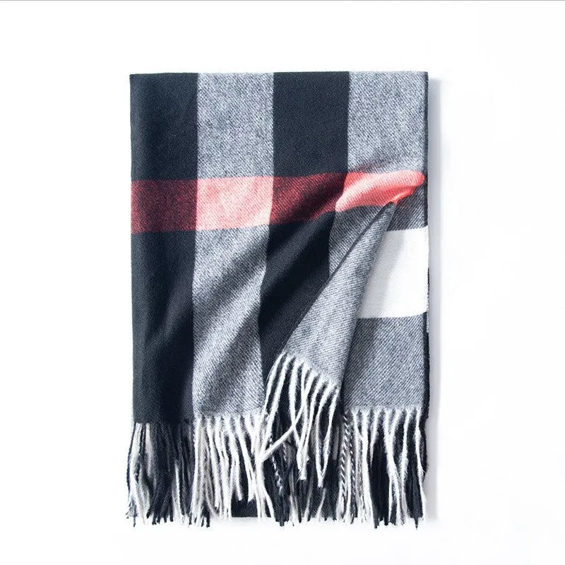 Plaid Print Tassled Warm Imitated Cashmere Shawl Scarf