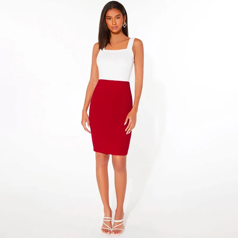Plane Solid Color Pencil Skirt
