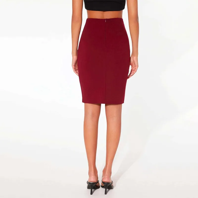 Plane Solid Color Pencil Skirt