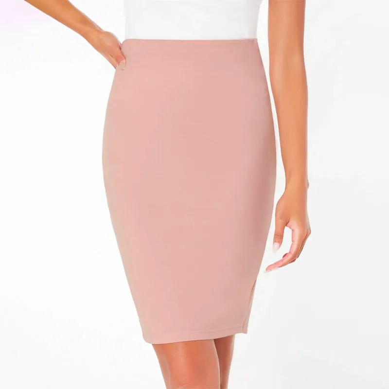 Plane Solid Color Pencil Skirt