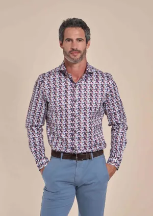 R2 Amsterdam White Multi Graphic Leaves Print Slim Fit Button Up Shirt
