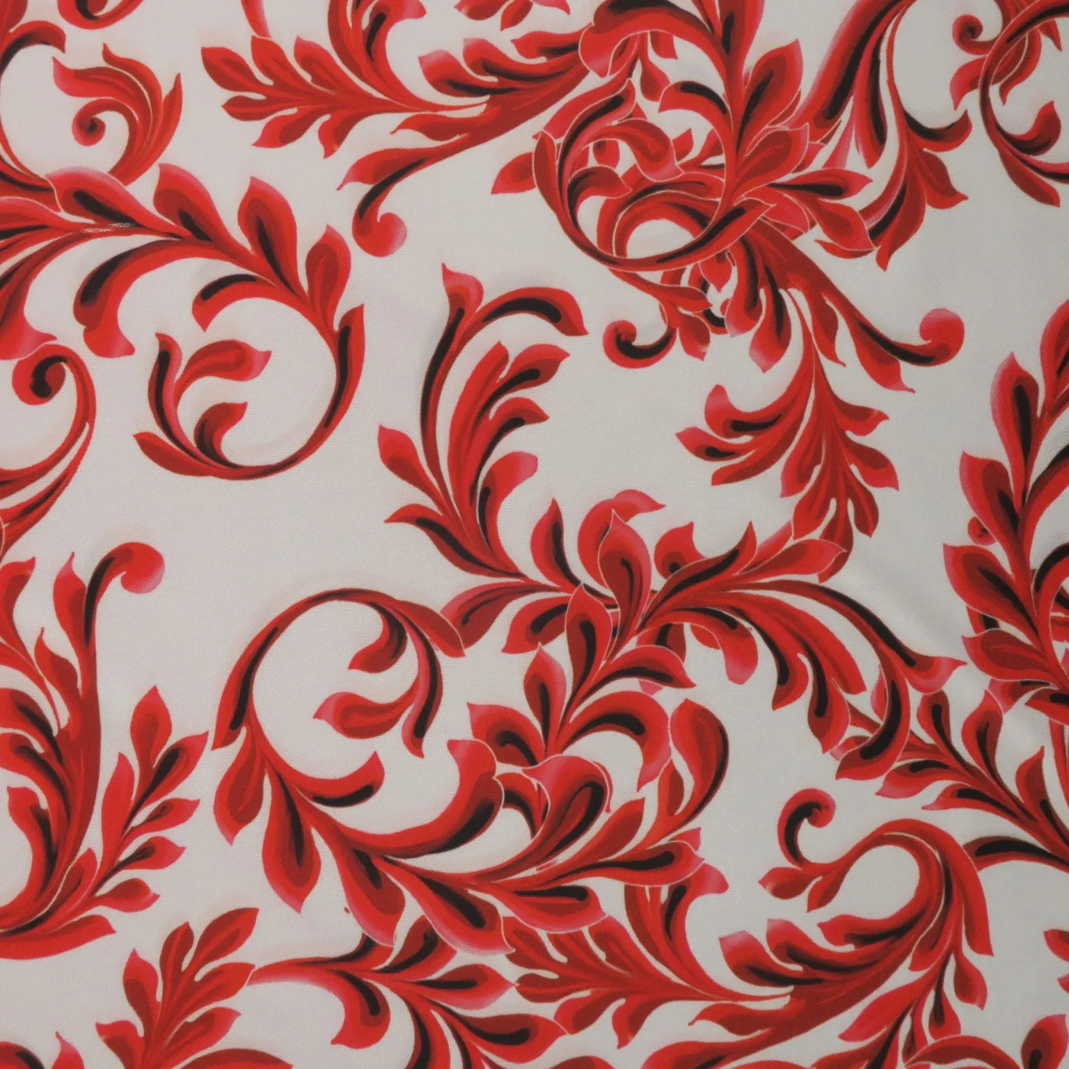 Red Floral on White Printed Polyester Mikado Fabric