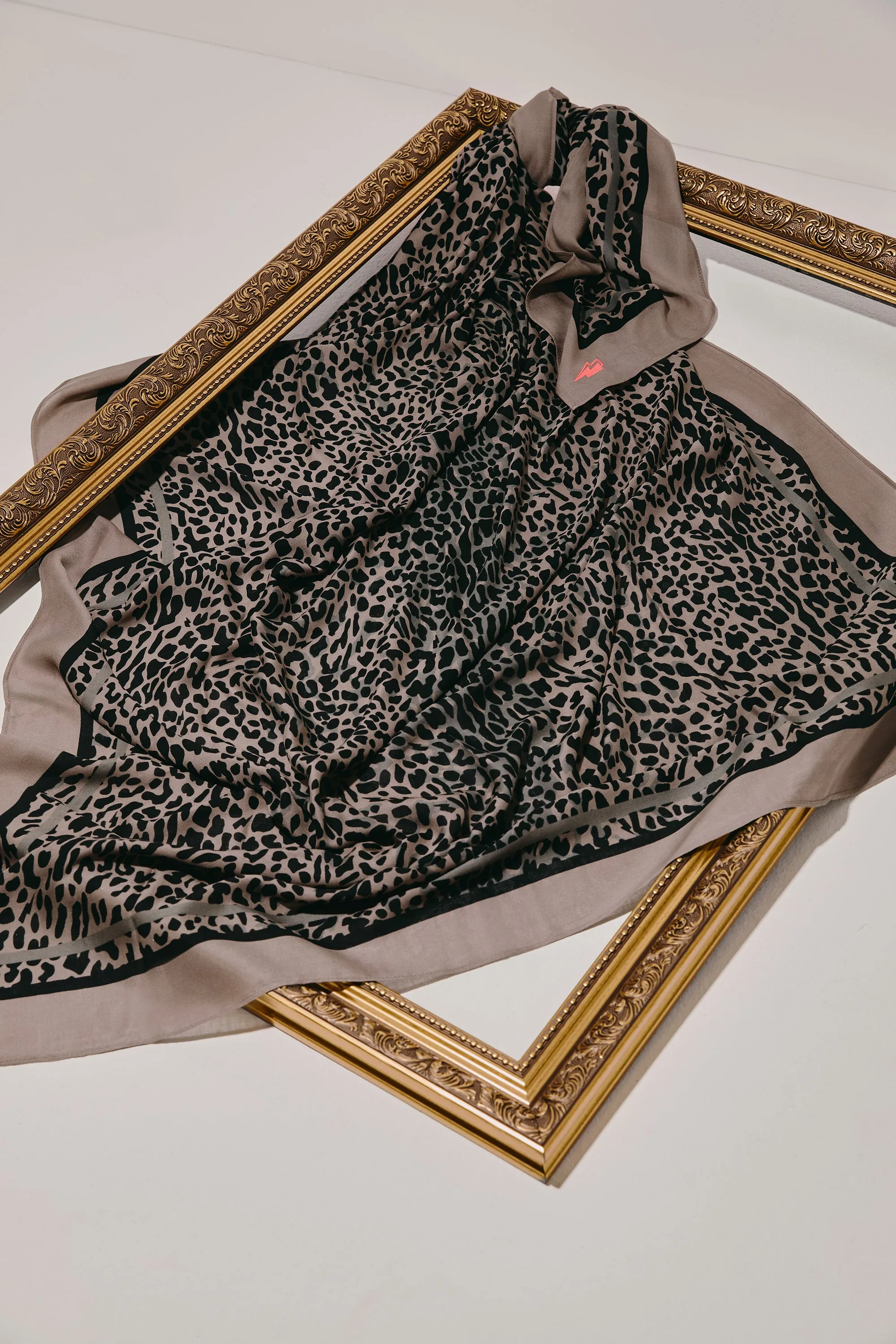 Scamp & Dude x Sabrina Elba Taupe with Grey and Black Wild Leopard Charity Super Scarf