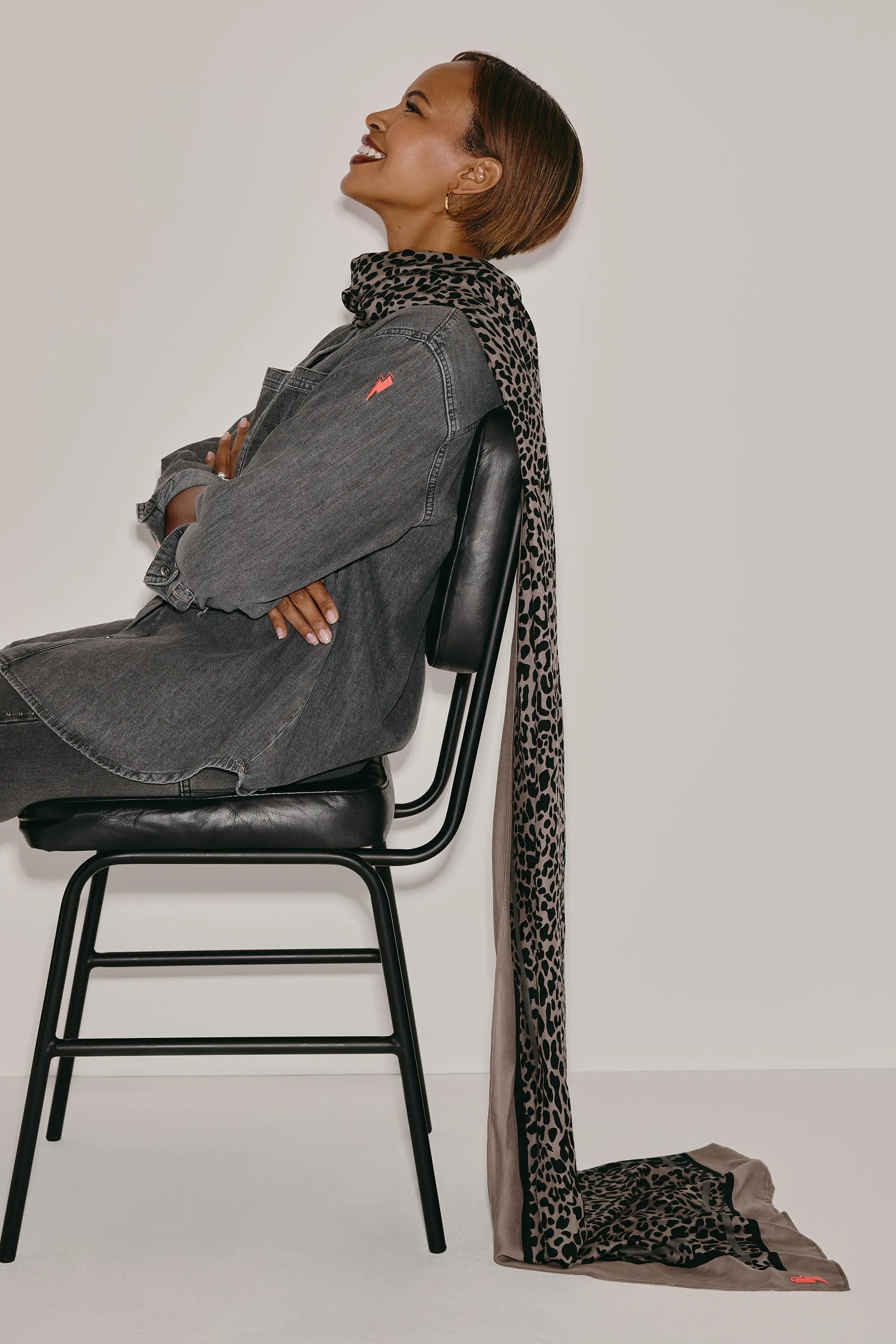 Scamp & Dude x Sabrina Elba Taupe with Grey and Black Wild Leopard Charity Super Scarf