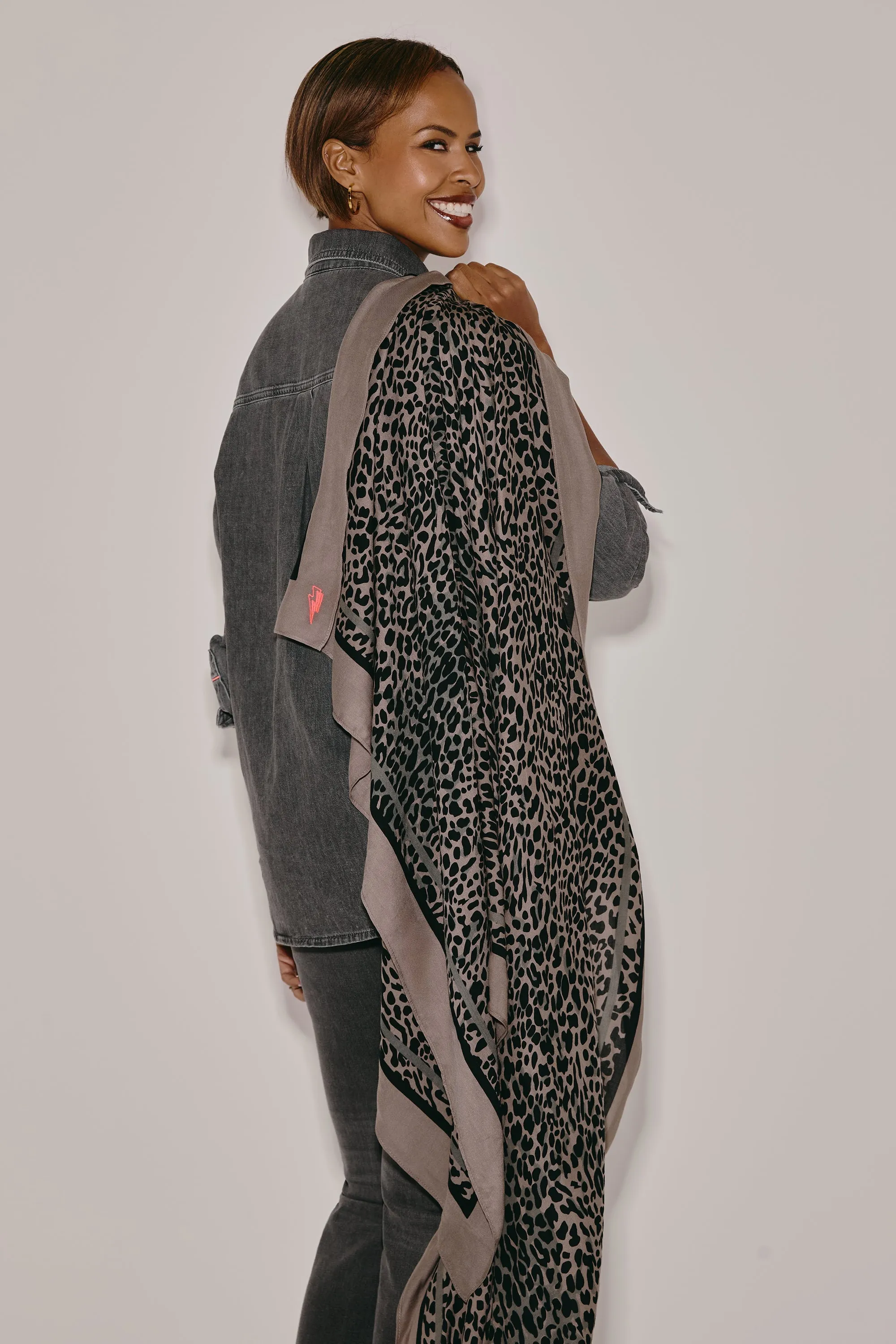 Scamp & Dude x Sabrina Elba Taupe with Grey and Black Wild Leopard Charity Super Scarf