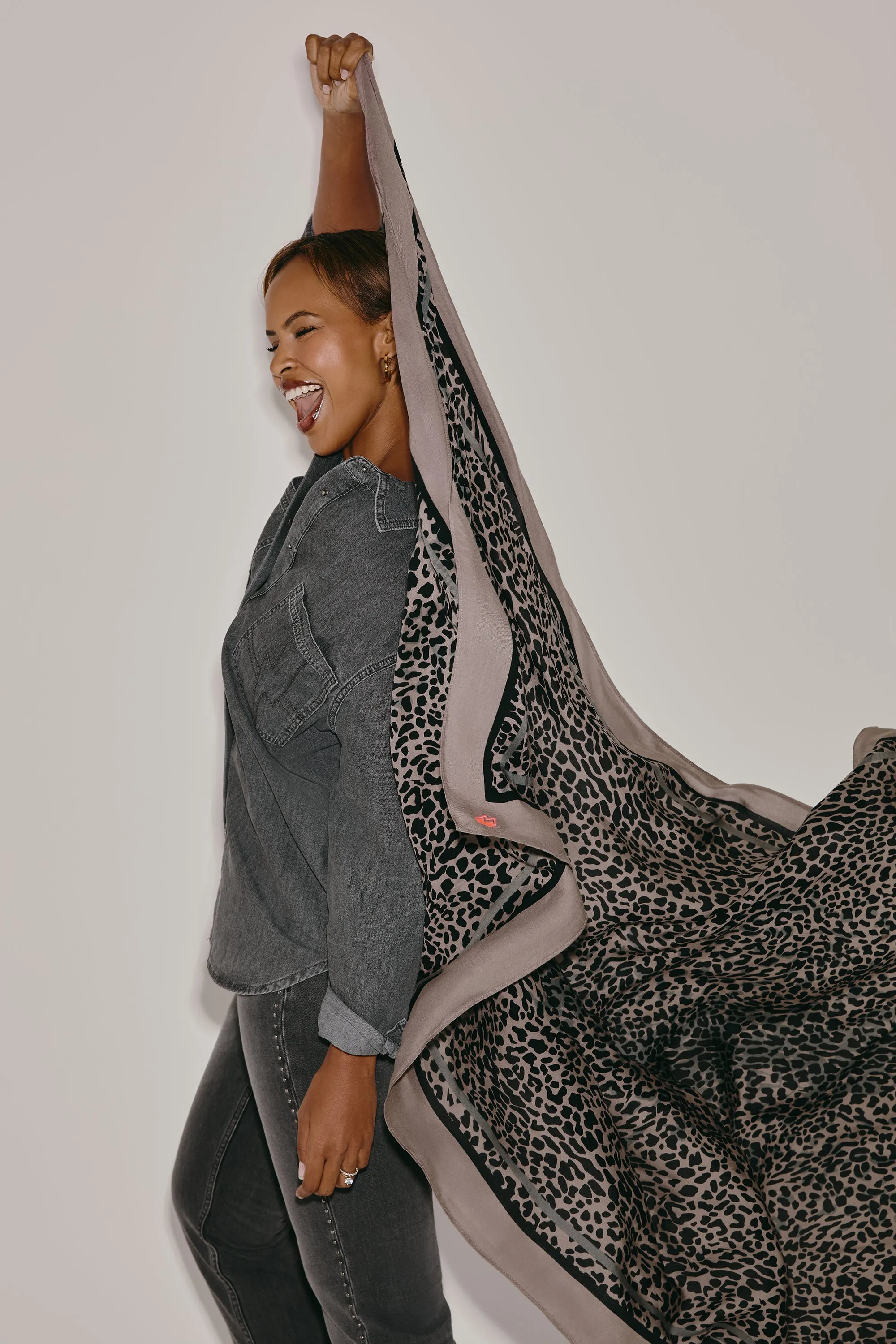 Scamp & Dude x Sabrina Elba Taupe with Grey and Black Wild Leopard Charity Super Scarf