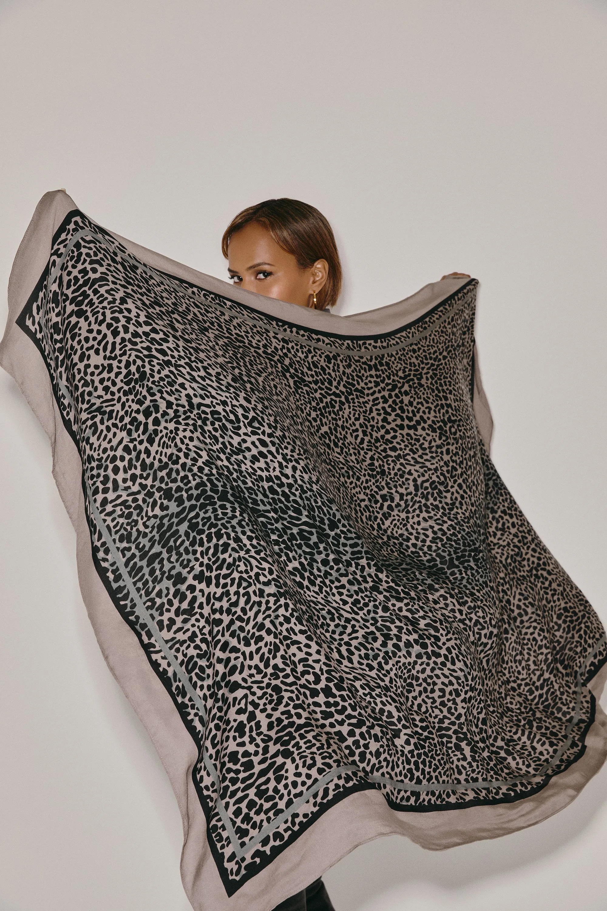 Scamp & Dude x Sabrina Elba Taupe with Grey and Black Wild Leopard Charity Super Scarf